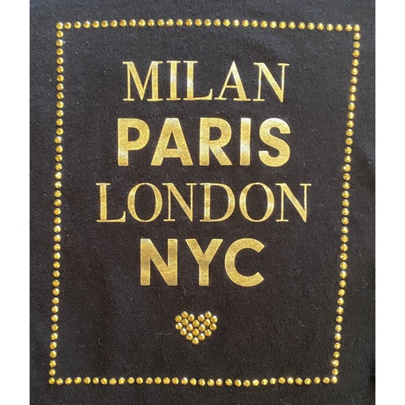 Childrens Place Girls Metallic Gold Lettered Studded Black Top Size Small - Picture 2 of 6